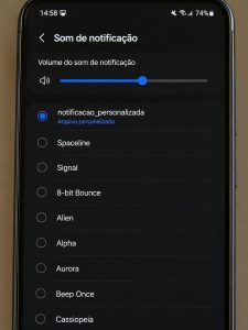 Configurando o novo toques para celular no sistema Samsung